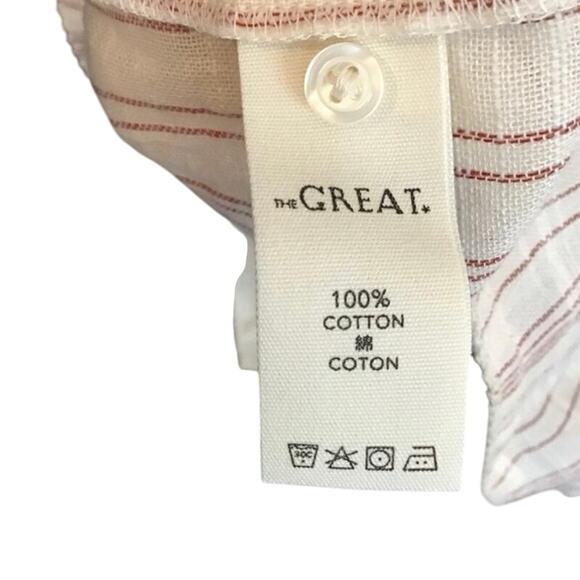 The Great. Prairie Oversized Boho Chic Dress Natural Beige Stripe Womens 0 XS - Picture 7 of 7